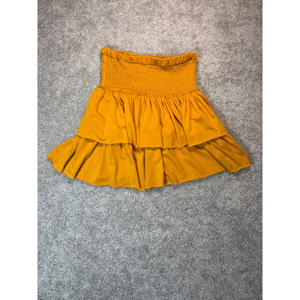 Saturday Sunday Anthropologie Smocked Ruffle Mini‎ Skirt Mustard Yellow Medium
